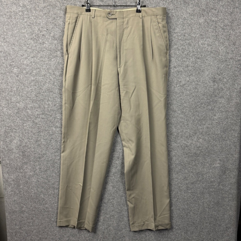Karl Lagerfeld Paris Men's Pleated Dress Pants Khaki Tan Classic Fit 37 x 32